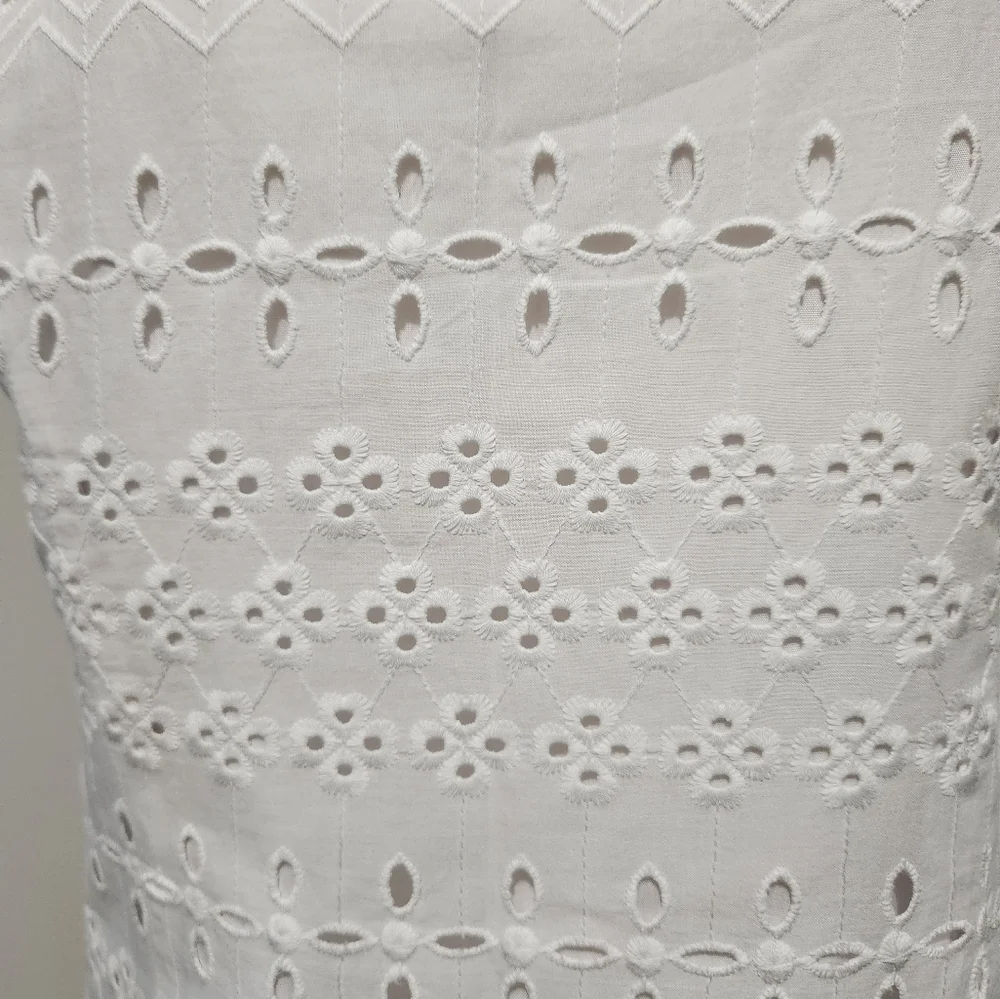 Talbots Eyelet Fully Lined White Sleeveless Dress - Picture 4 of 6